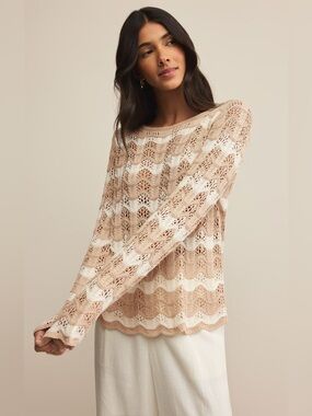 Z Supply Azura Striped Crochet Sweater in Panna Cotta size Small